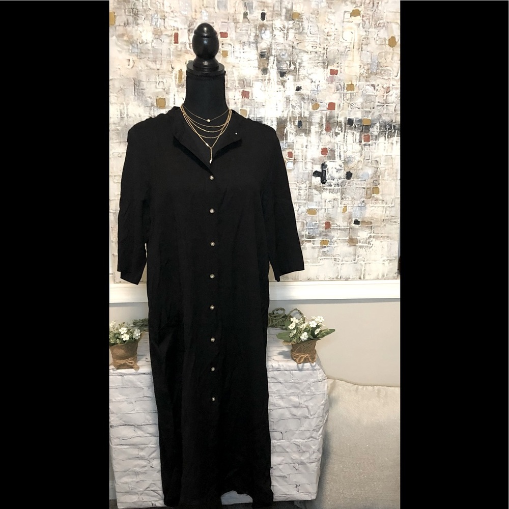 Space Black Button Front Dress